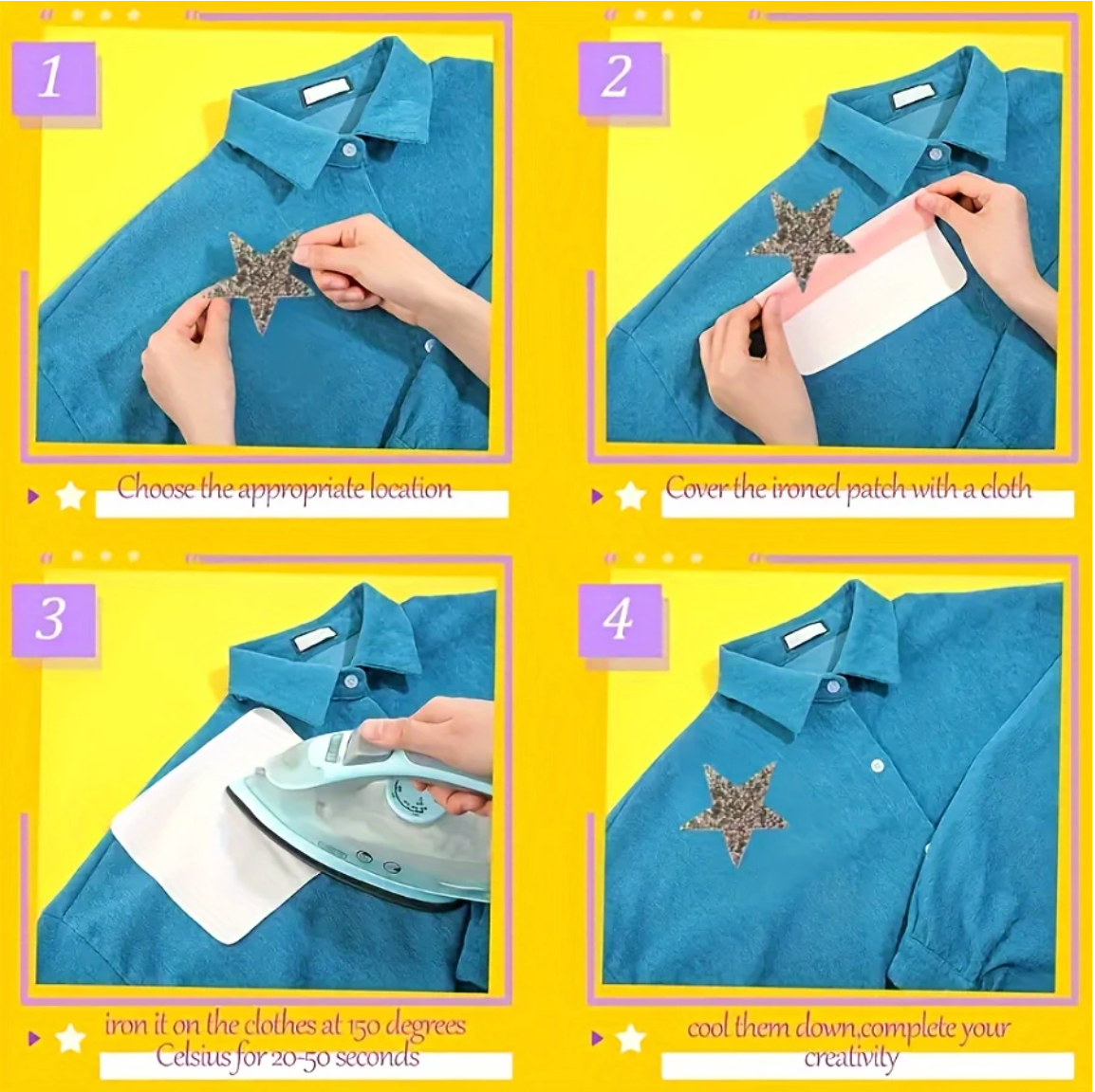 4cm Strass Stern Glitzer AB Patches zum Aufbügeln DIY Bügelbild für Kleidung