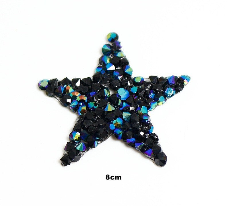 8cm Strass Stern Glitzer AB Patches zum Aufbügeln DIY Bügelbild für Kleidung